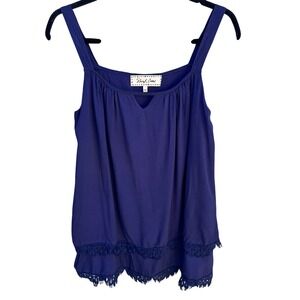 Sheryl Crow Navy Blue Crochet Lace Layered Hem Sleeveless Tank Top Womens Small